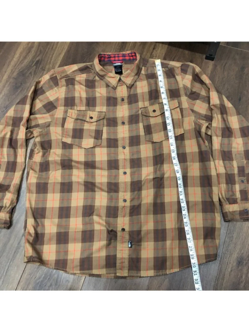 THE NORTH FACE - Snap Front Brown Red Plaid Long Sleeve Shirt Mens Sz XL
